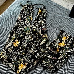 Backless Navy Capri Tropical Jumpsuit